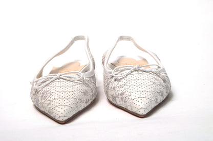 White Perforated Printed Flat Point Toe Shoe