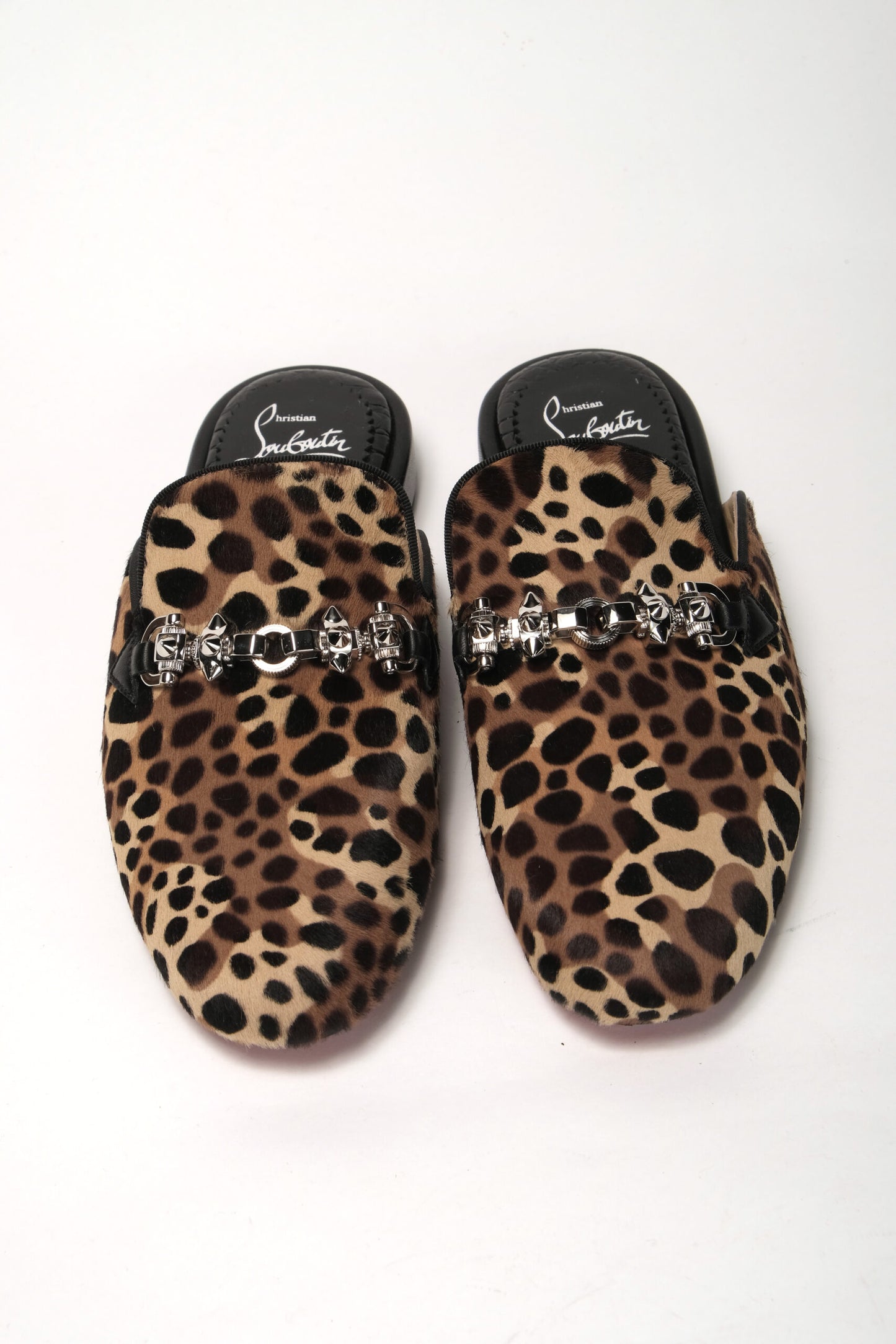 Black Brown Leapord Print Open Back Loafer