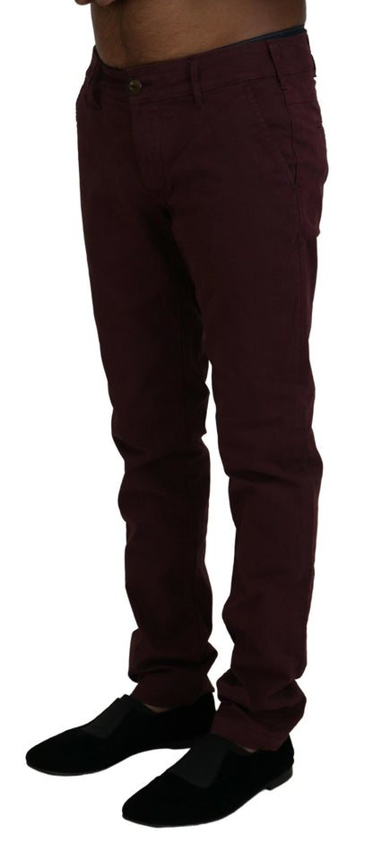 Maroon Skinny Fit Cotton Pants