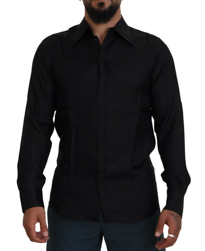 Sleek Silk Black Dress Shirt Slim Fit