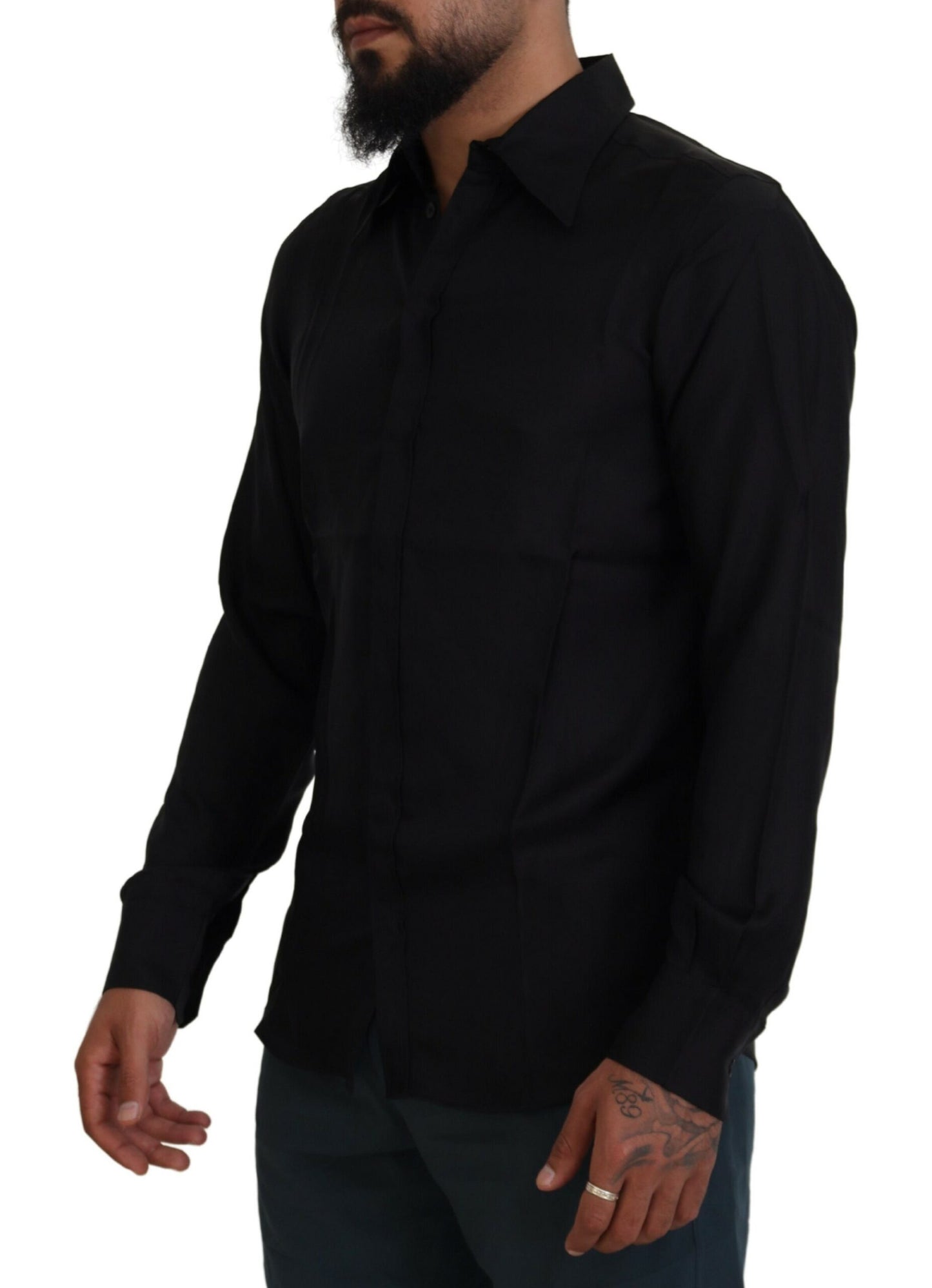 Sleek Silk Black Dress Shirt Slim Fit