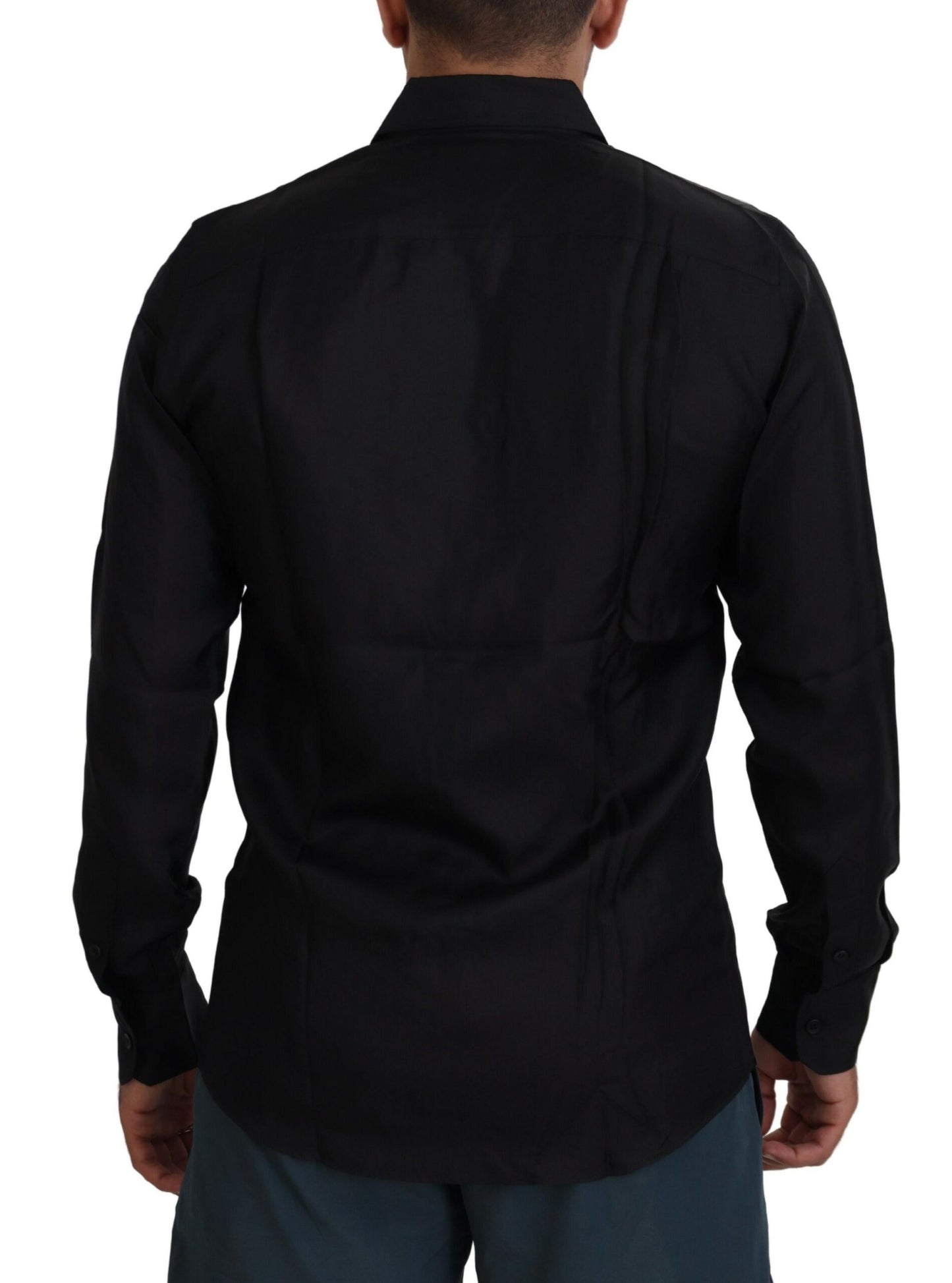 Sleek Silk Black Dress Shirt Slim Fit