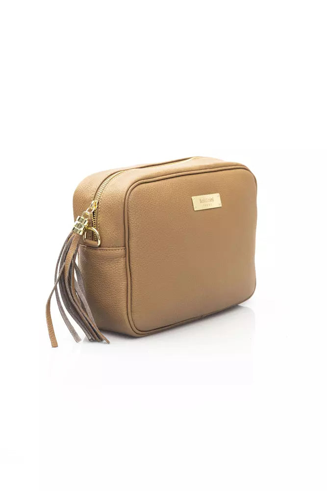 Beige Leather Women Shoulder Bag