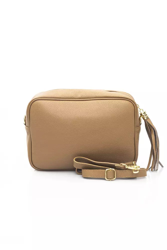 Beige Leather Women Shoulder Bag