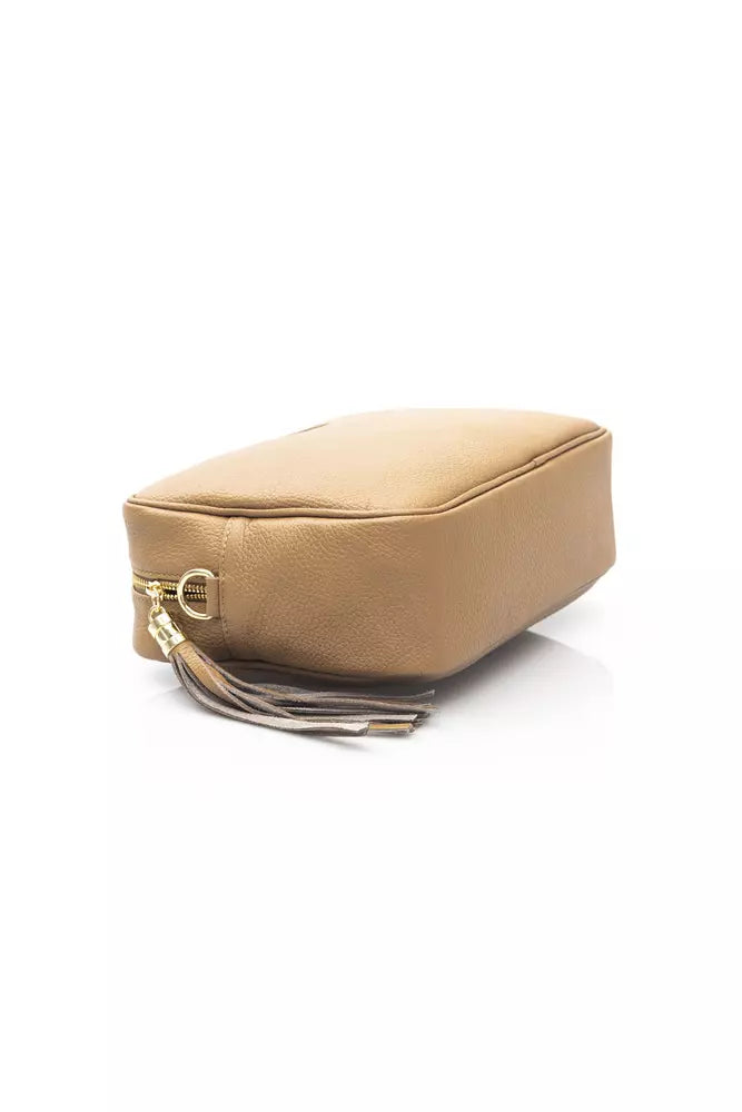 Beige Leather Women Shoulder Bag