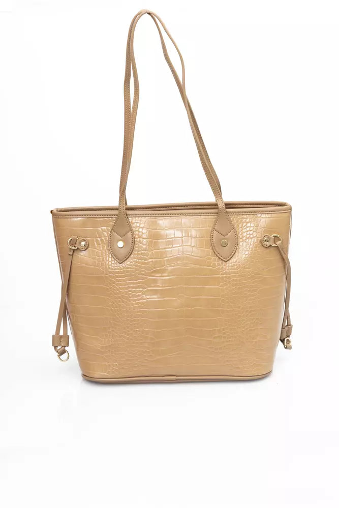 Beige Polyethylene Women Shoulder Bag