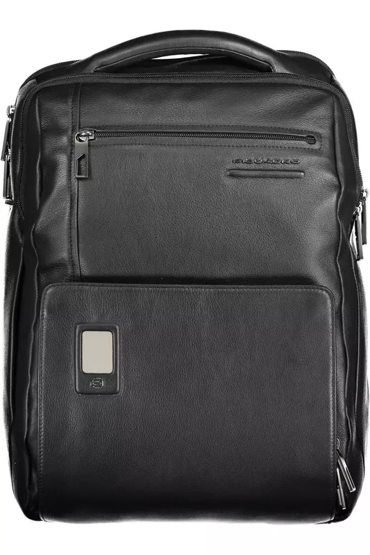 Black Leather Men Backpack