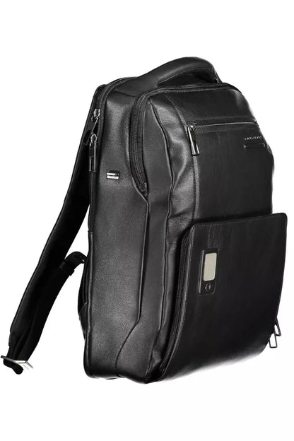 Black Leather Men Backpack