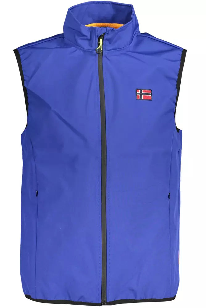 Blue Polyester Men Sleeveless Jacket