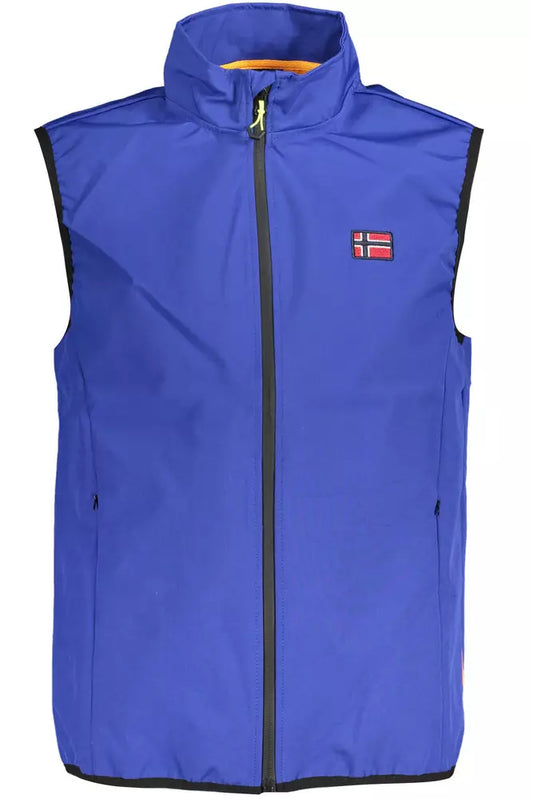 Blue Polyester Men Sleeveless Jacket