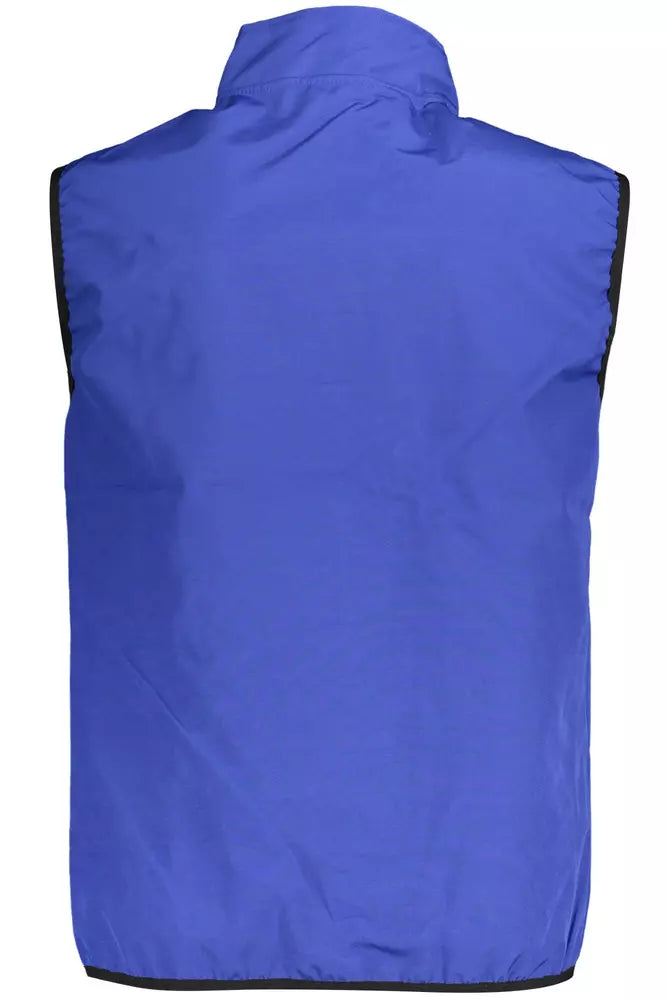 Blue Polyester Men Sleeveless Jacket