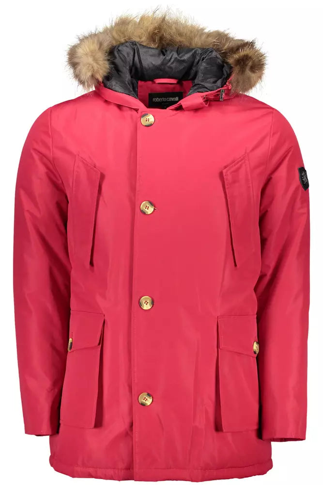 Red Polyester Men Jacket