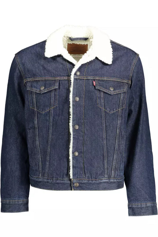 Blue Cotton Men Jacket