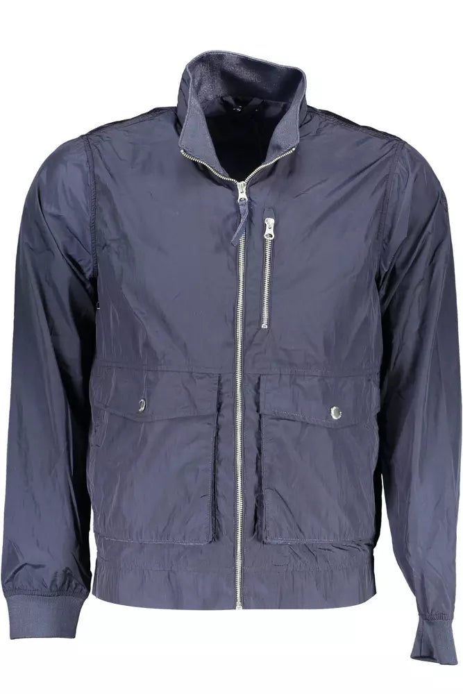 Blue Polyester Men Jacket