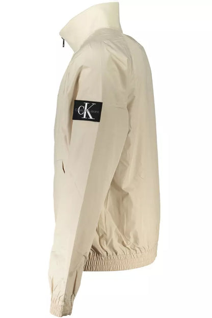 Beige Polyester Men Jacket