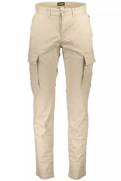 Beige Cotton Men Trouser