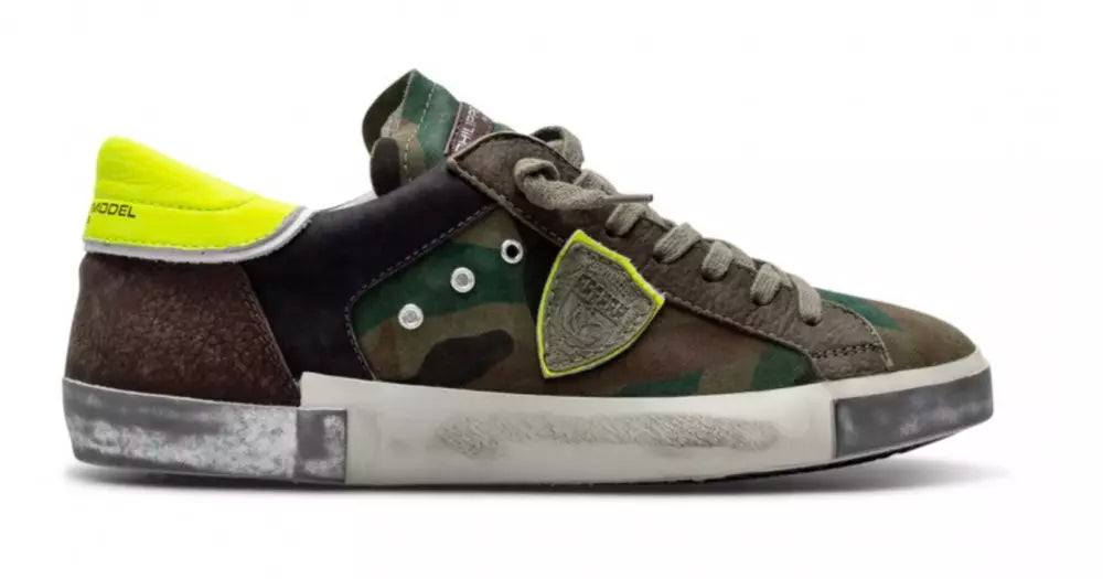 Army Chic Fabric Sneakers with Leather Accents