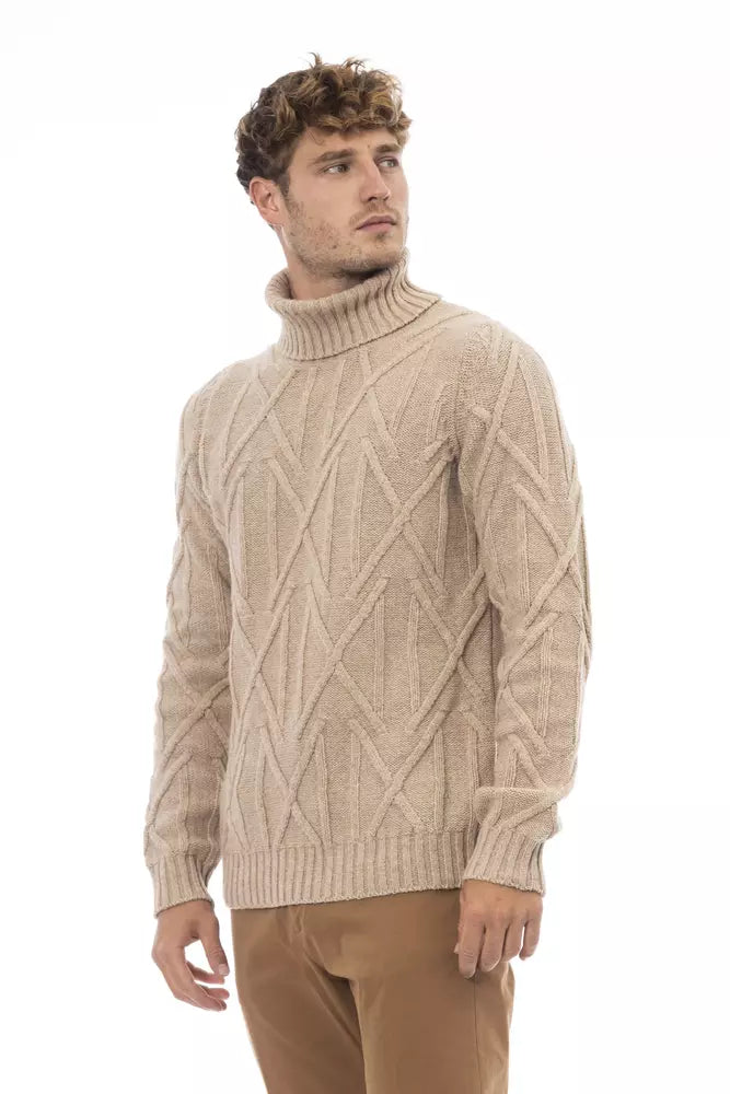 Beige Merino Wool Men Sweater