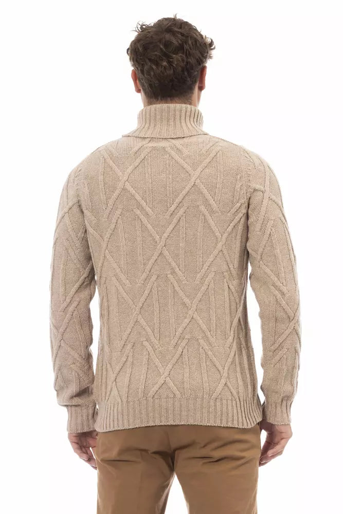 Beige Merino Wool Men Sweater