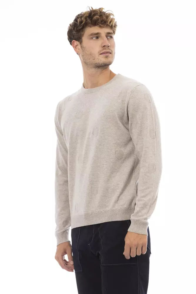 Beige Viscose Men Sweater