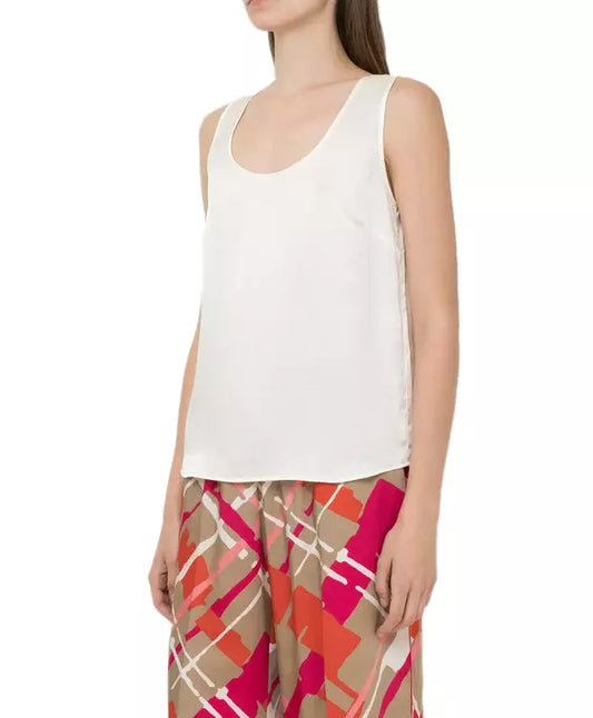 Sleeveless Silk Blend Cream White Top