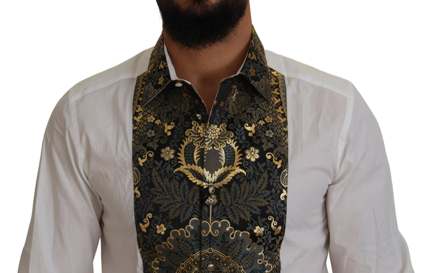 White Gold Detail Baroque Men's Dress Shirt