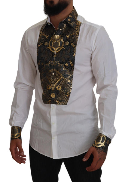 White Gold Detail Baroque Men's Dress Shirt