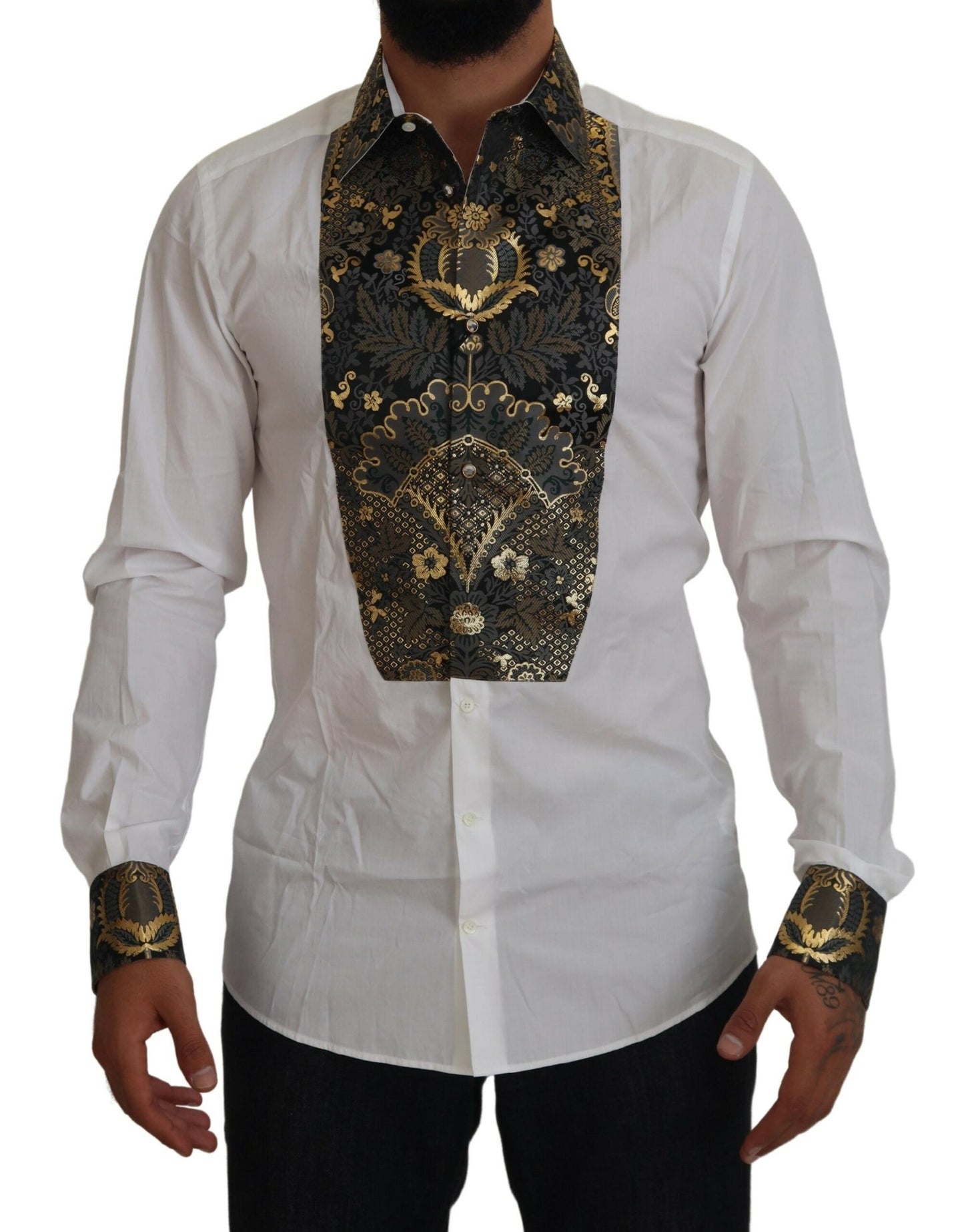 White Gold Detail Baroque Men's Dress Shirt