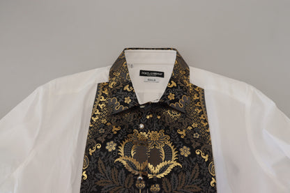 White Gold Detail Baroque Men's Dress Shirt