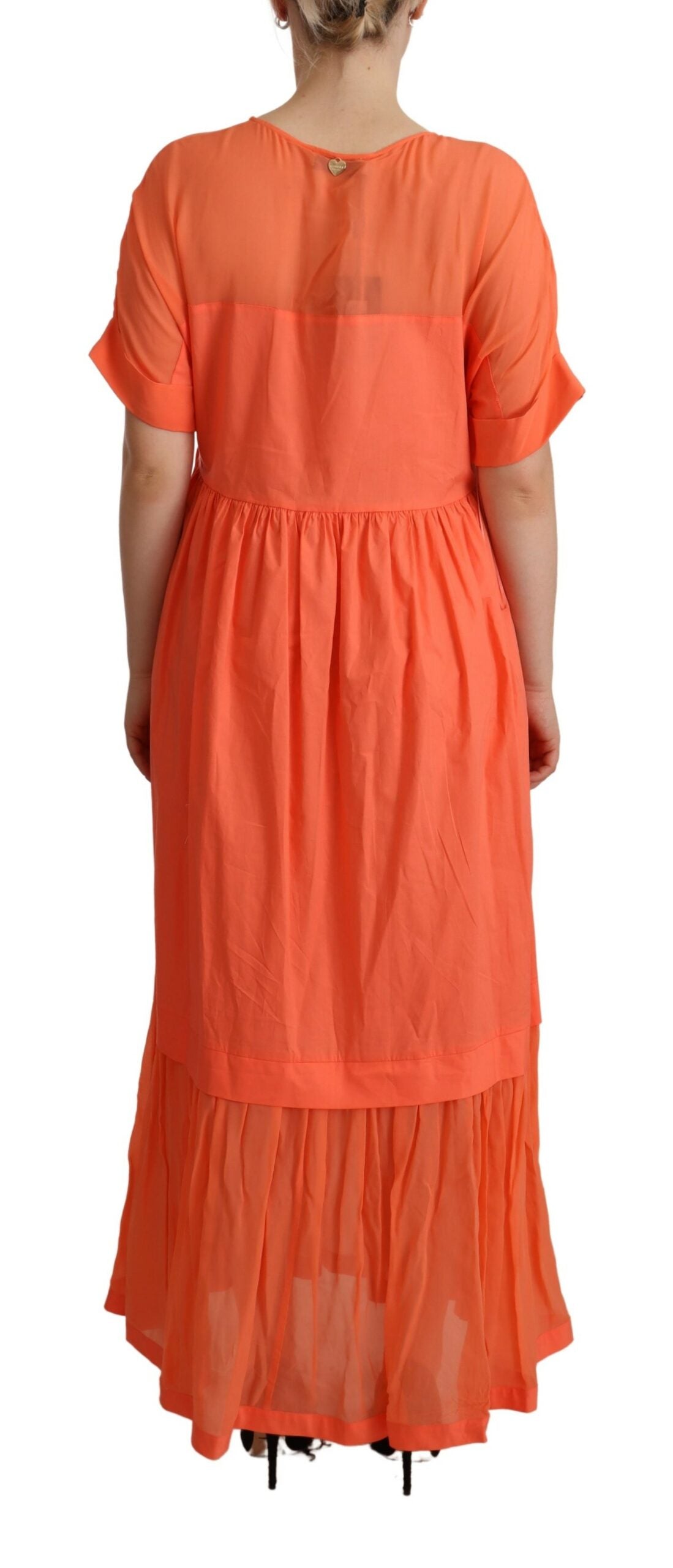 Elegant Coral Maxi Dress with Short Sleeves