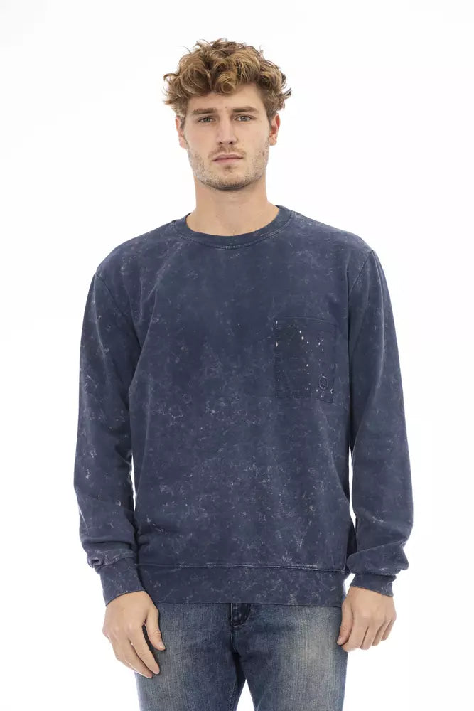 Blue Cotton Men Sweater