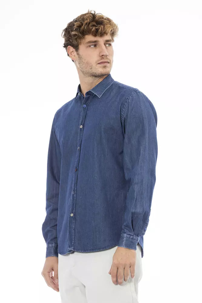 Blue Cotton Men Shirt