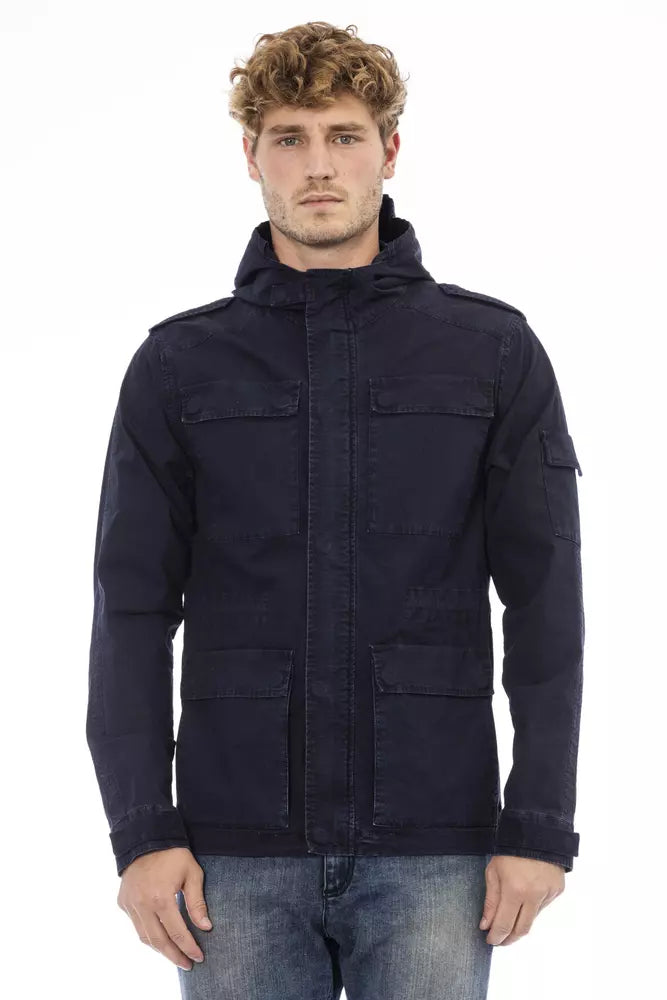 Blue Cotton Men Jacket