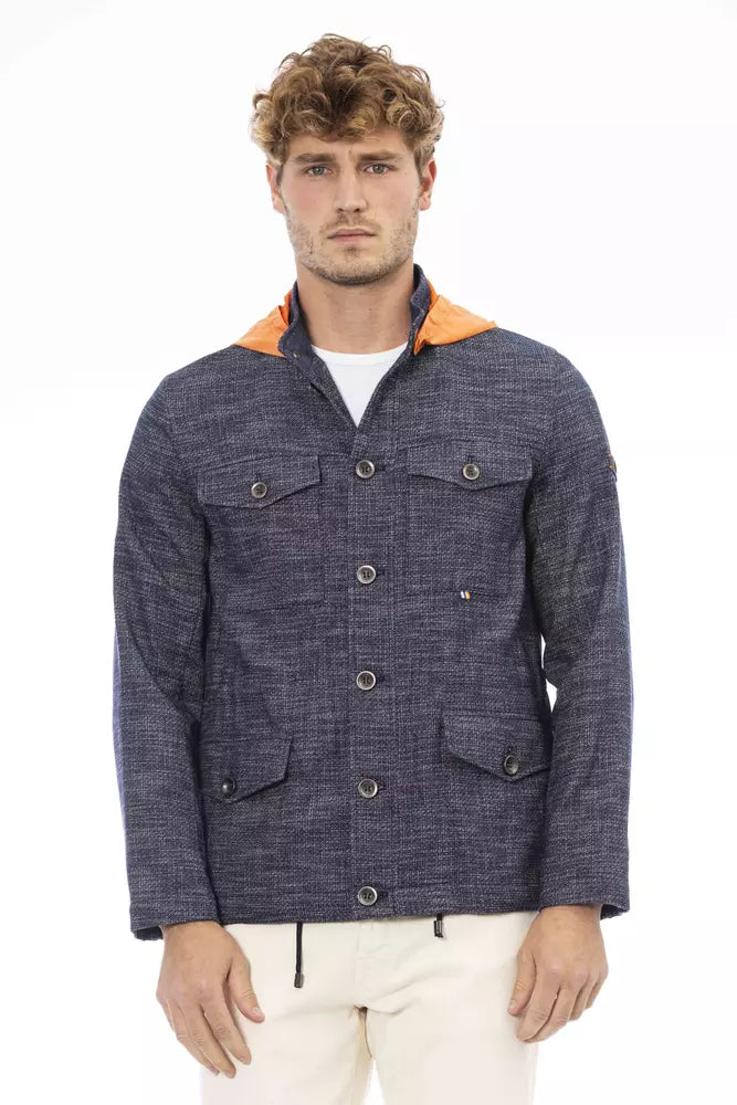 Blue Cotton Men Jacket