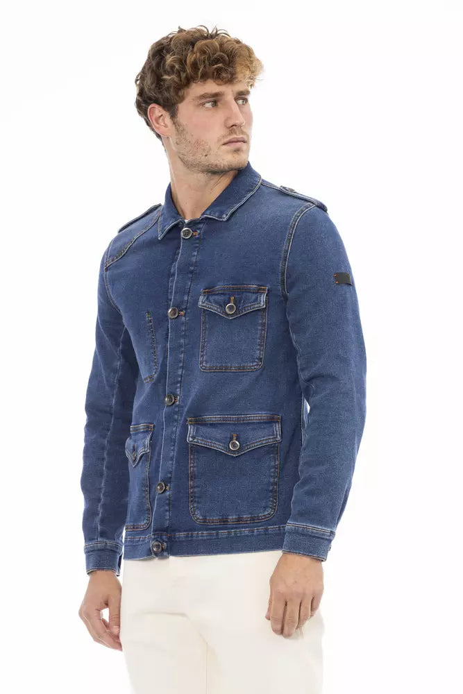 Blue Cotton Men Jacket