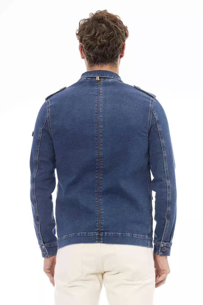 Blue Cotton Men Jacket