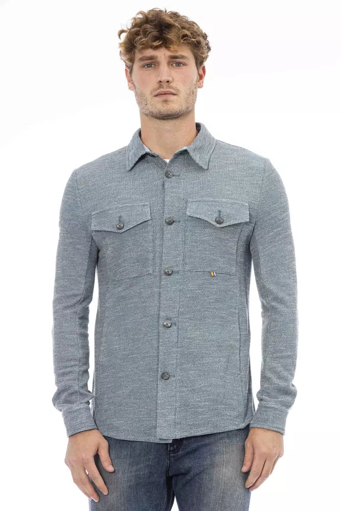 Blue Polyester Men Shirt