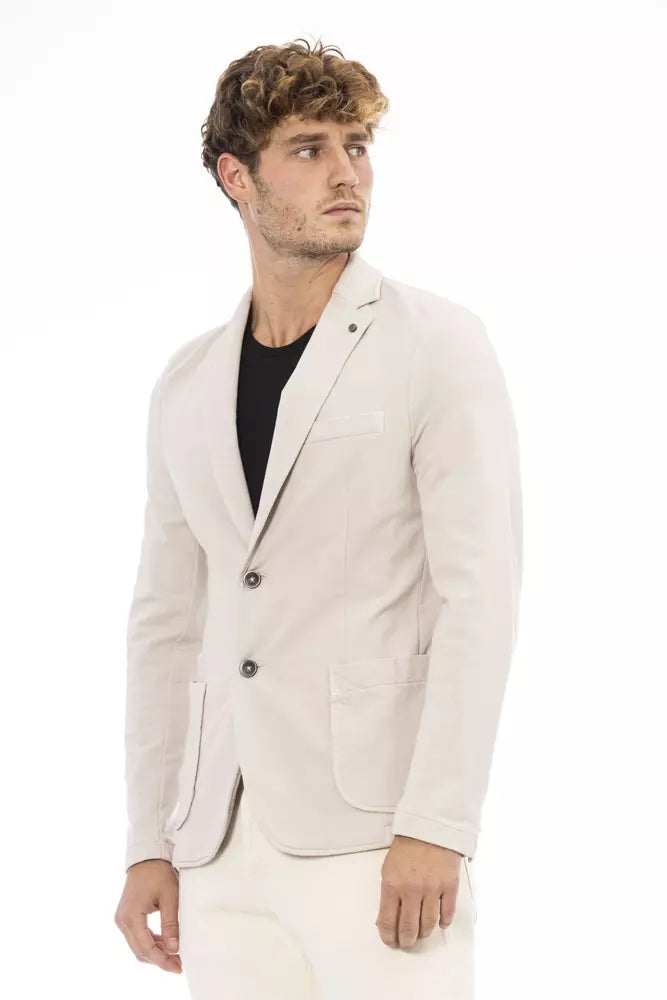 Beige Cotton Men Blazer