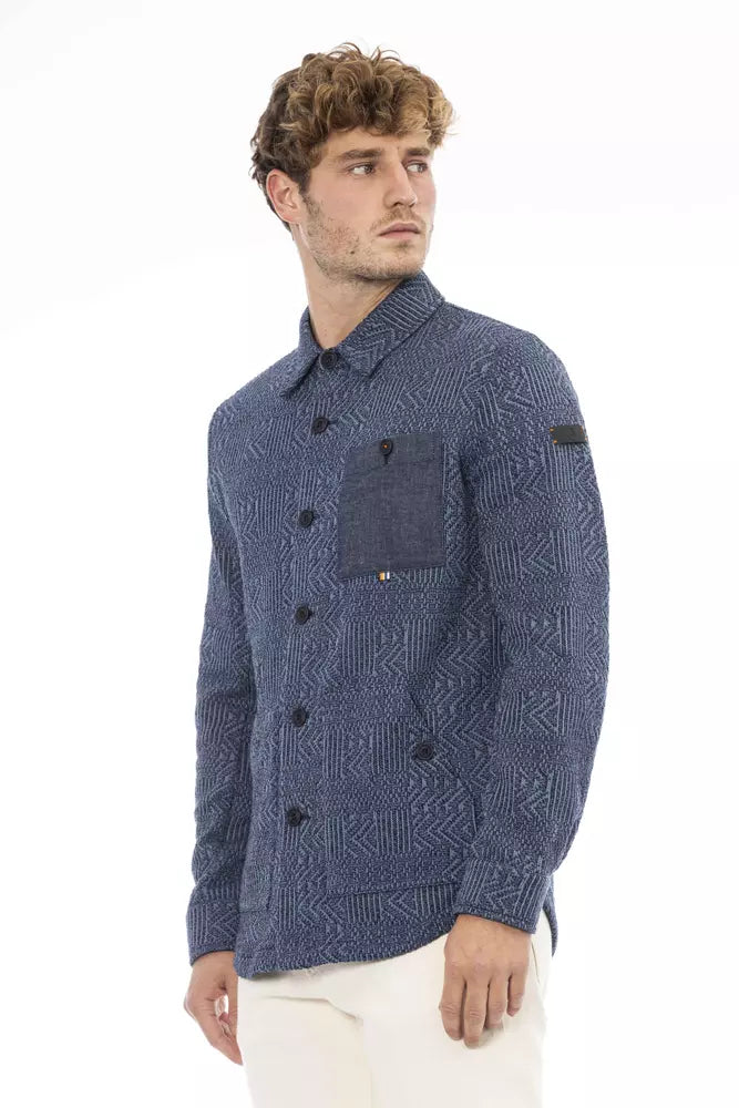 Blue Polyester Men Shirt