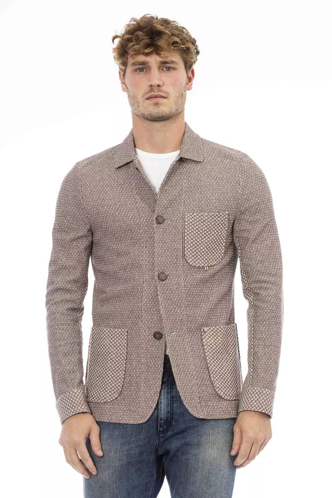 Beige Cotton Men Blazer