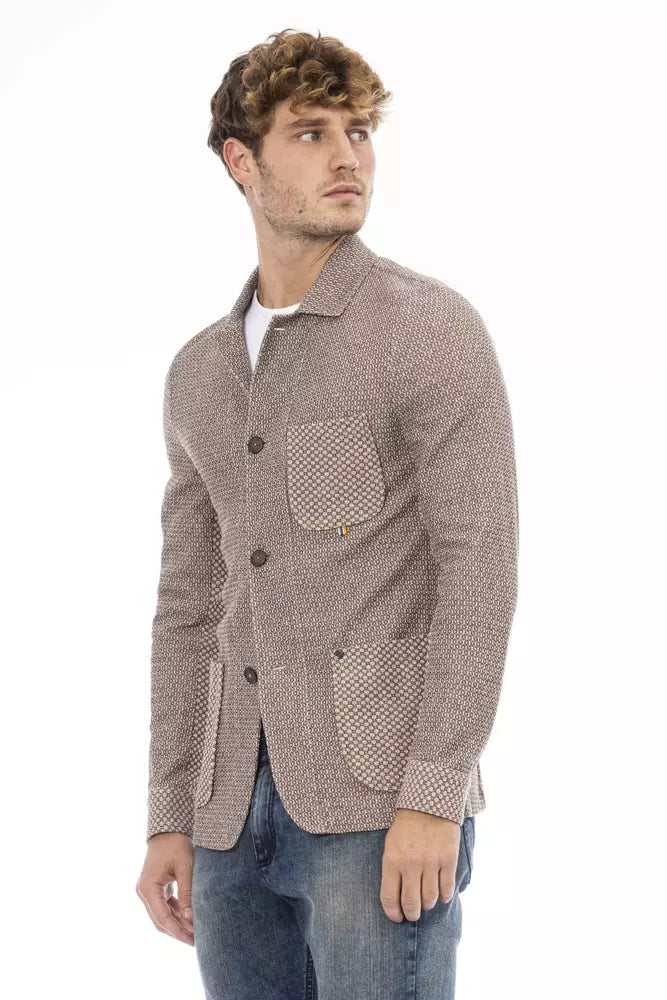 Beige Cotton Men Blazer