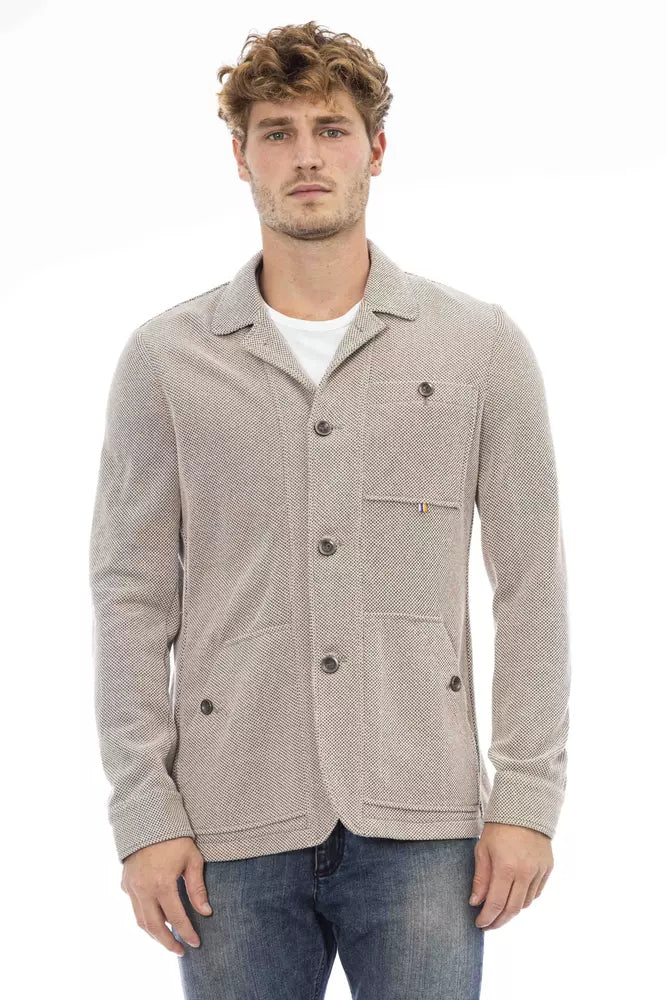 Beige Cotton Men Blazer