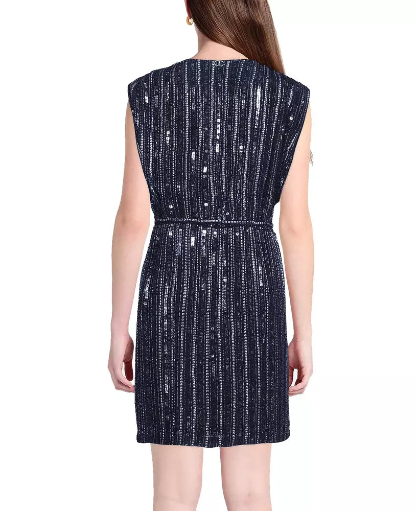 Elegant Blue V-Neck Sequined Midi Dress