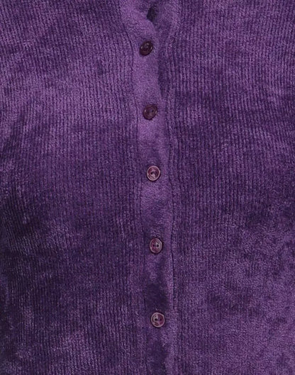 Elegant Purple Crew-Neck Cardigan