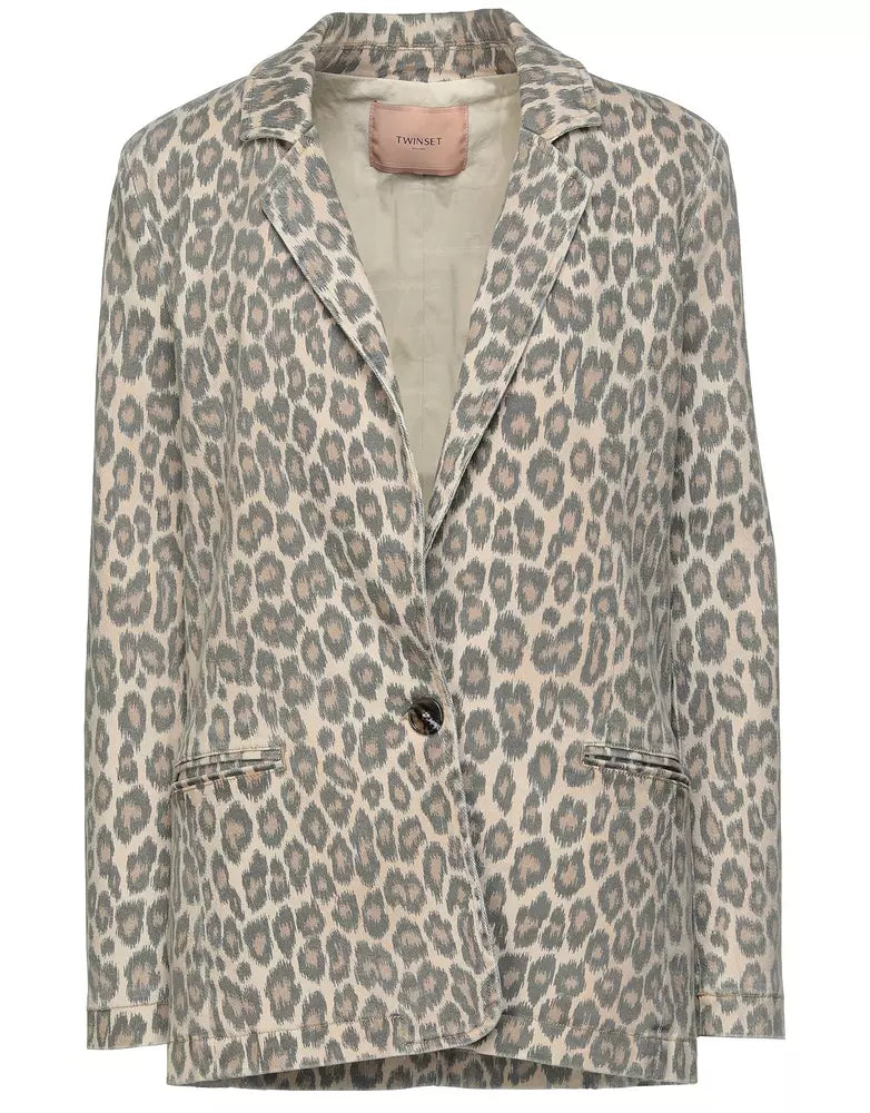 Chic Leopard Print One-Button Jacket