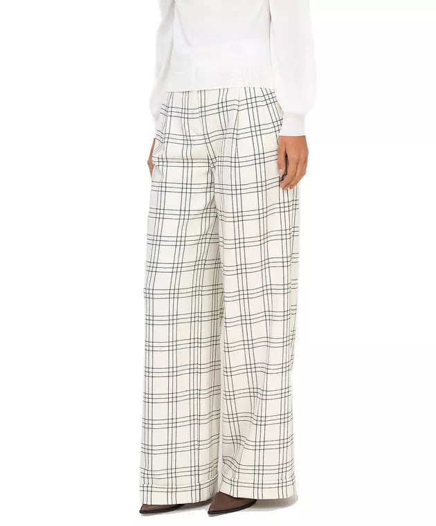 Chic Checkered Wide-Leg Wool Trousers