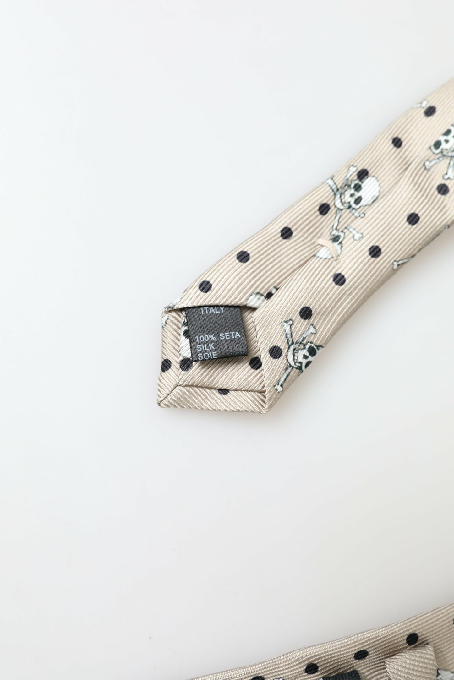 Beige Skull Print Silk Tie Exclusive Collection