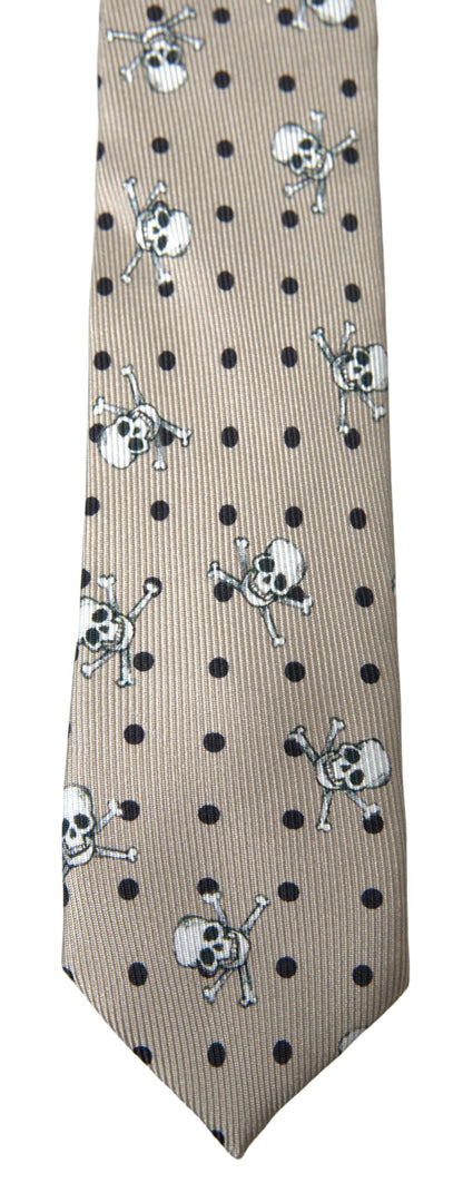 Beige Skull Print Silk Tie Exclusive Collection