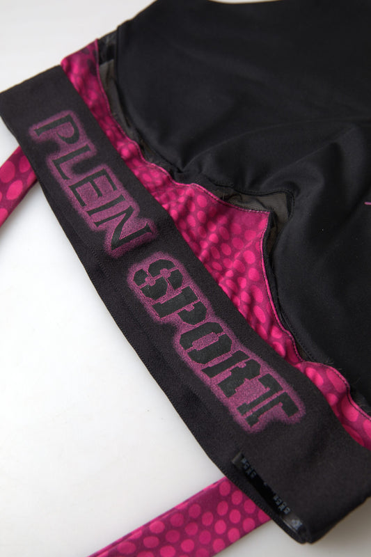 Sleek Black Sports Bra with Fuchsia Accent