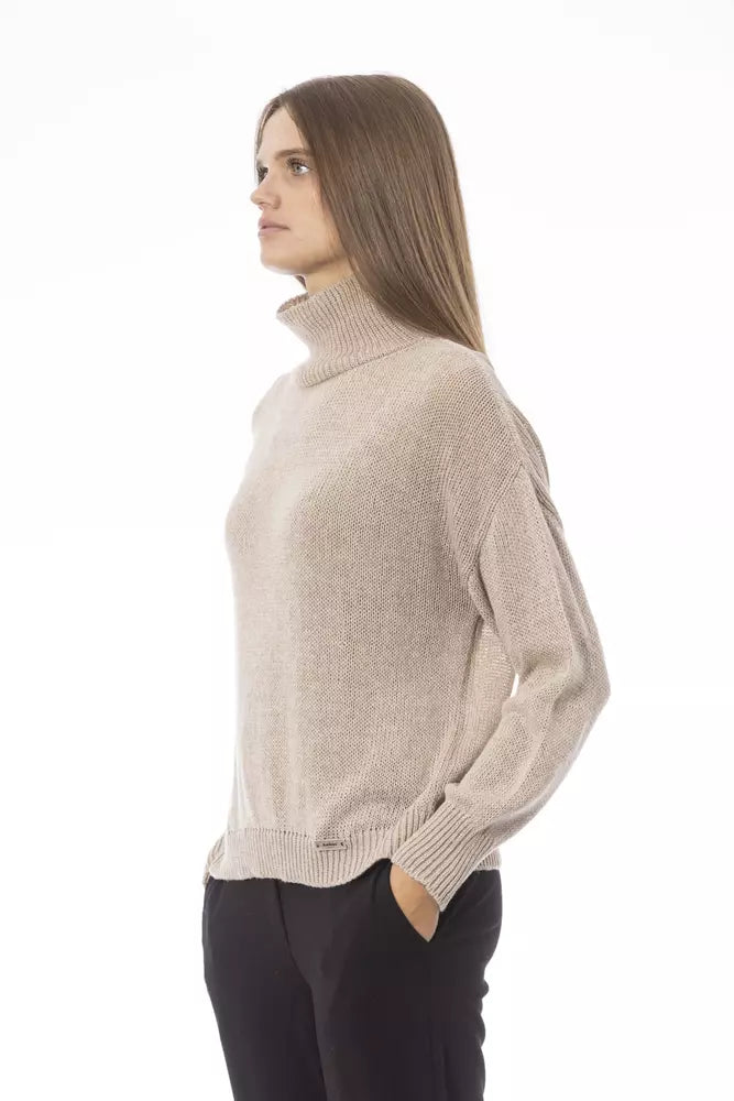 Beige Wool Women Sweater